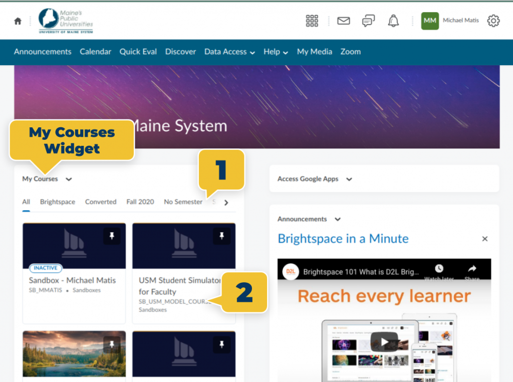 How to Find your BrightSpace Course University of Maine System